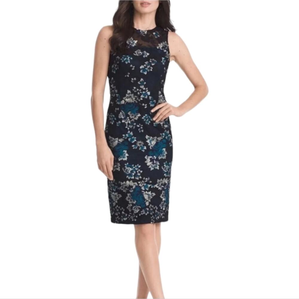 White house black market Black & Blue Embroidered Lace Overlay Party Dress Sz 0